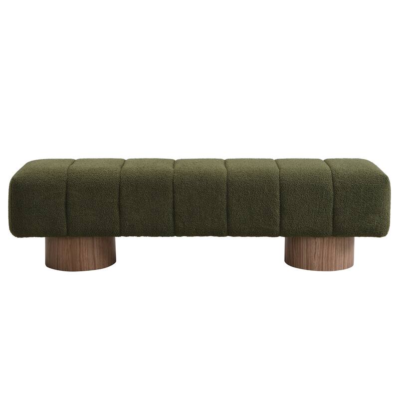 Green Boucle Upholstered Dining Bench Ottoman - No-Assembly End-of-Bed Footstool for Living Room