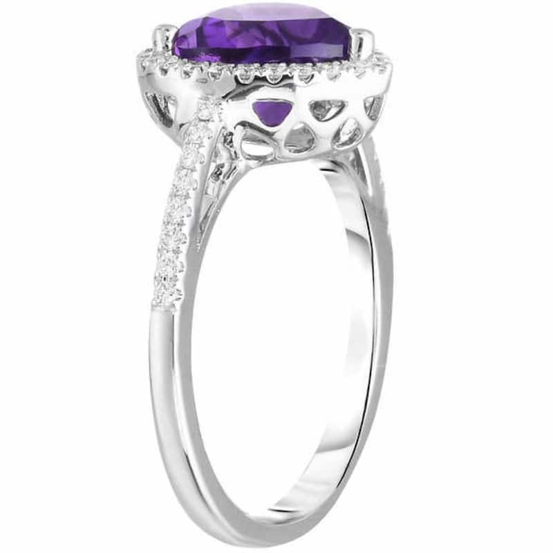 8mm Heart Amethyst & Diamond Ring in White Gold