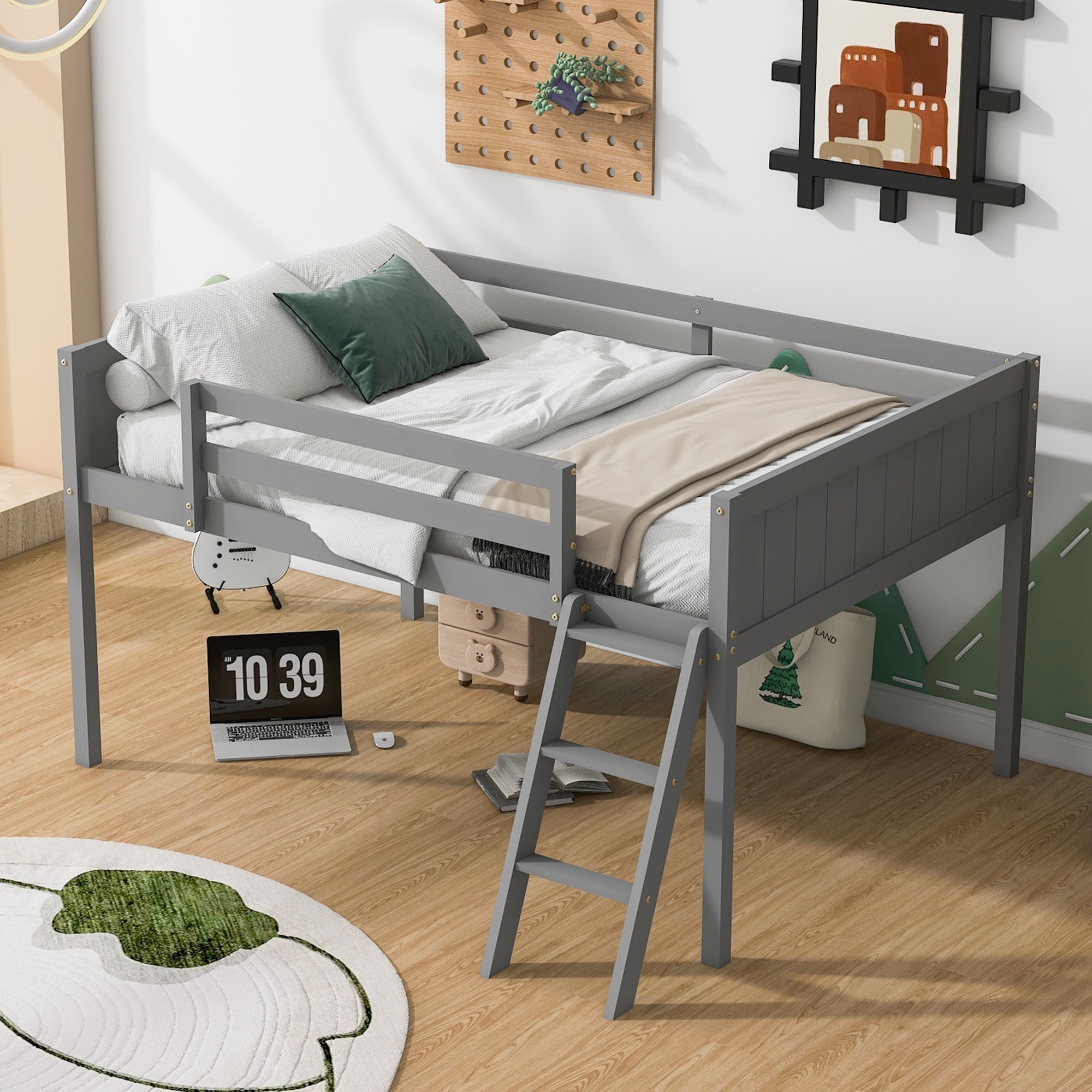 Full Size Wood Low Loft Bed with Convertible Ladder Bed Bath Beyond 40791545