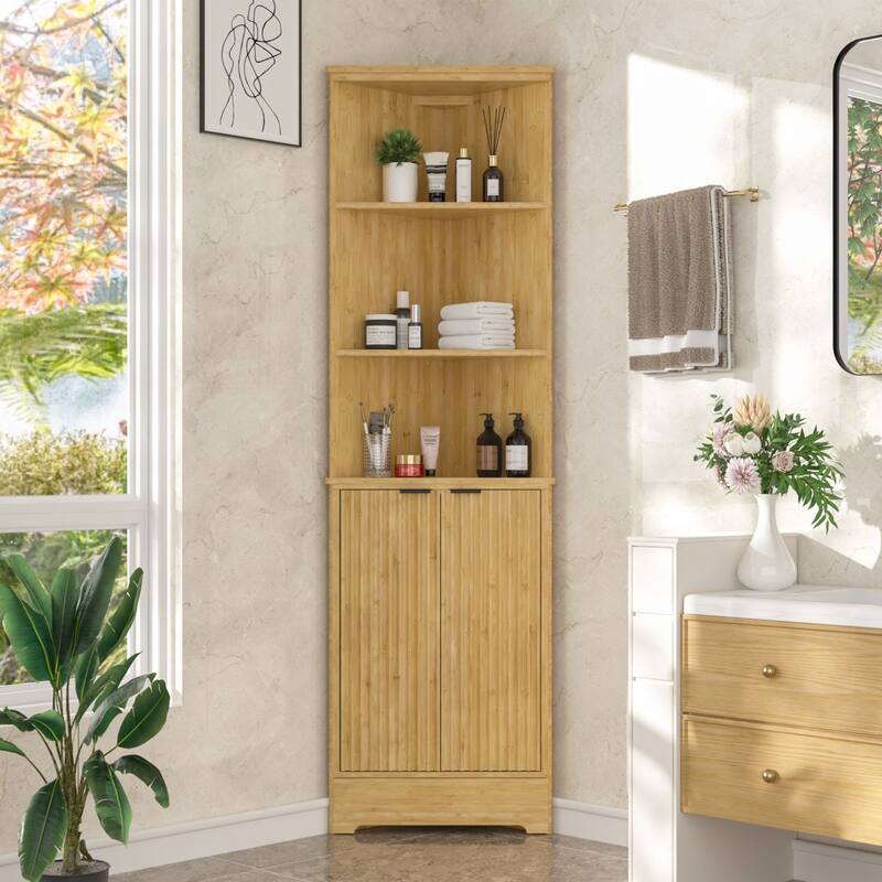 VEIKOUS Wooden Corner Cabinet for Bathroom, Kitchen, Living Room, Anti-Tipping Design