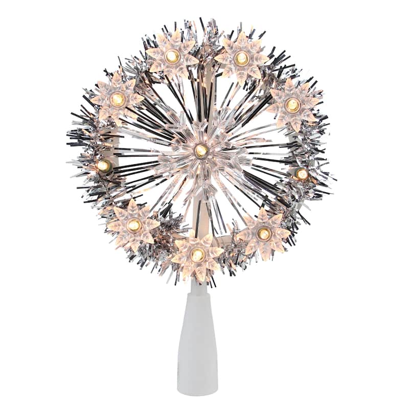 7" Silver Snowflake Starburst Christmas Tree Topper Clear Lights