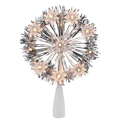 7" Silver Snowflake Starburst Christmas Tree Topper Clear Lights