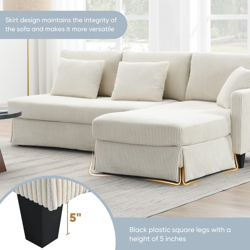 Modern 4-Seater L-Shaped Corduroy Sofa with Convertible Chaise for Living Room