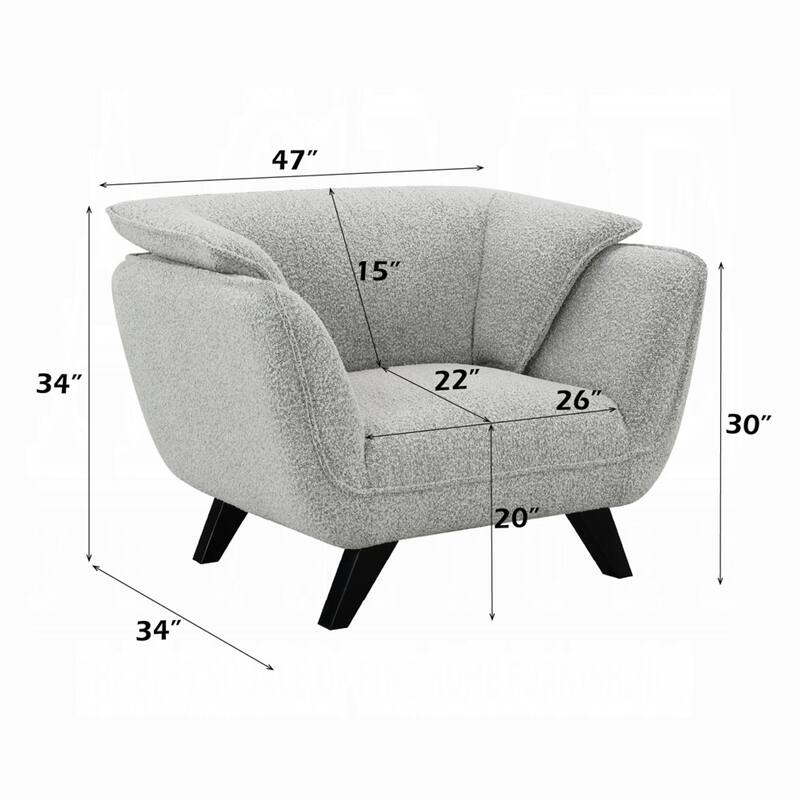 Naeli Accent Armchair, Rounded Back Light Gray Boucle, Solid Pine Wood