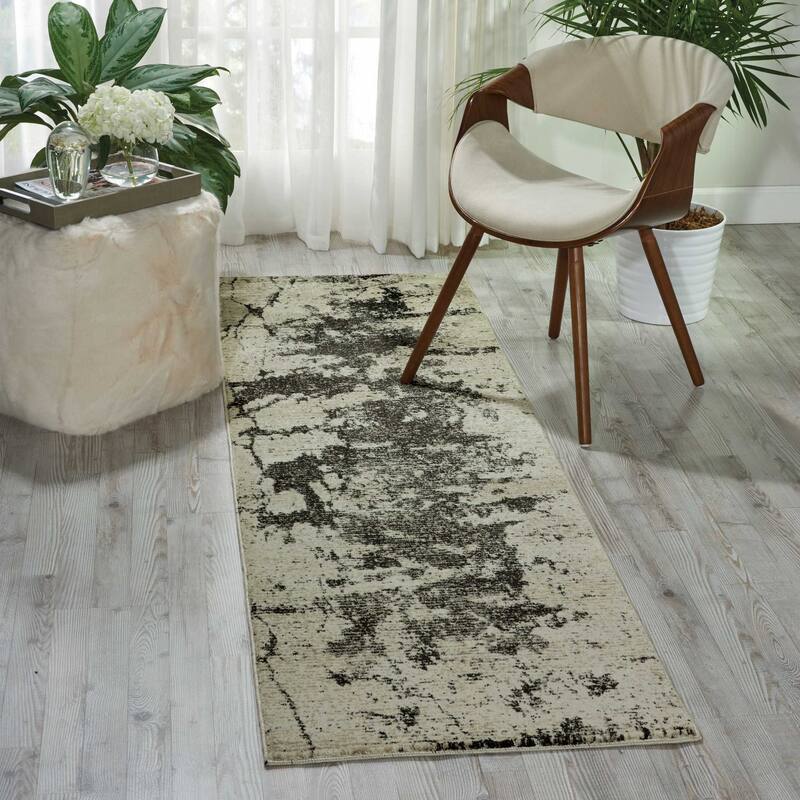 Nourison Maxell Modern Abstract Ombre Grey Ivory Area Rug - 2'2" x 7'6" Runner - Ivory/Grey - Runner/Rectangle