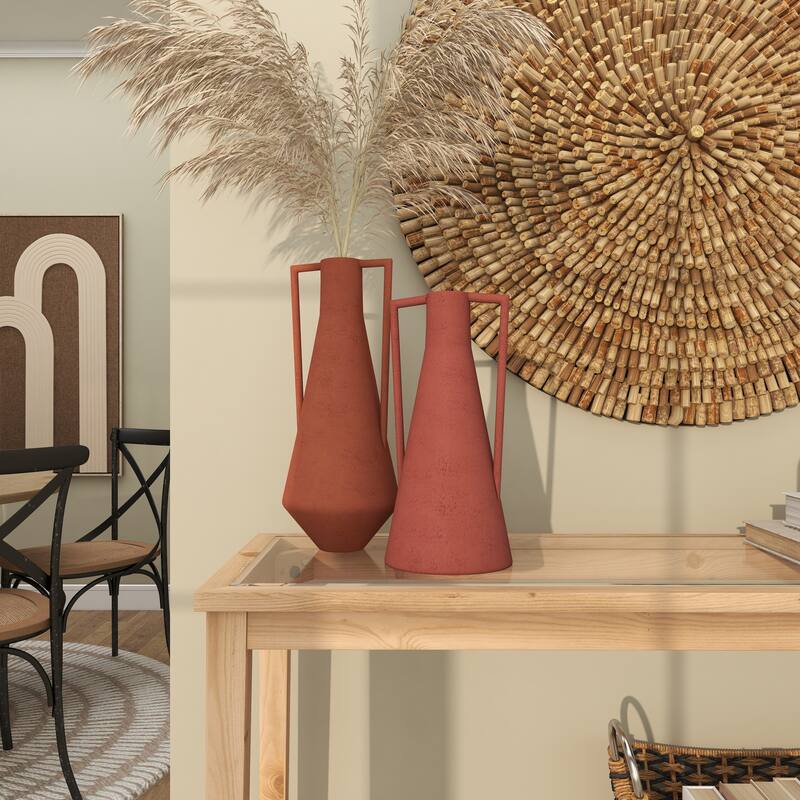 Orange Metal Decorative Vase with Handles (Set of 2)