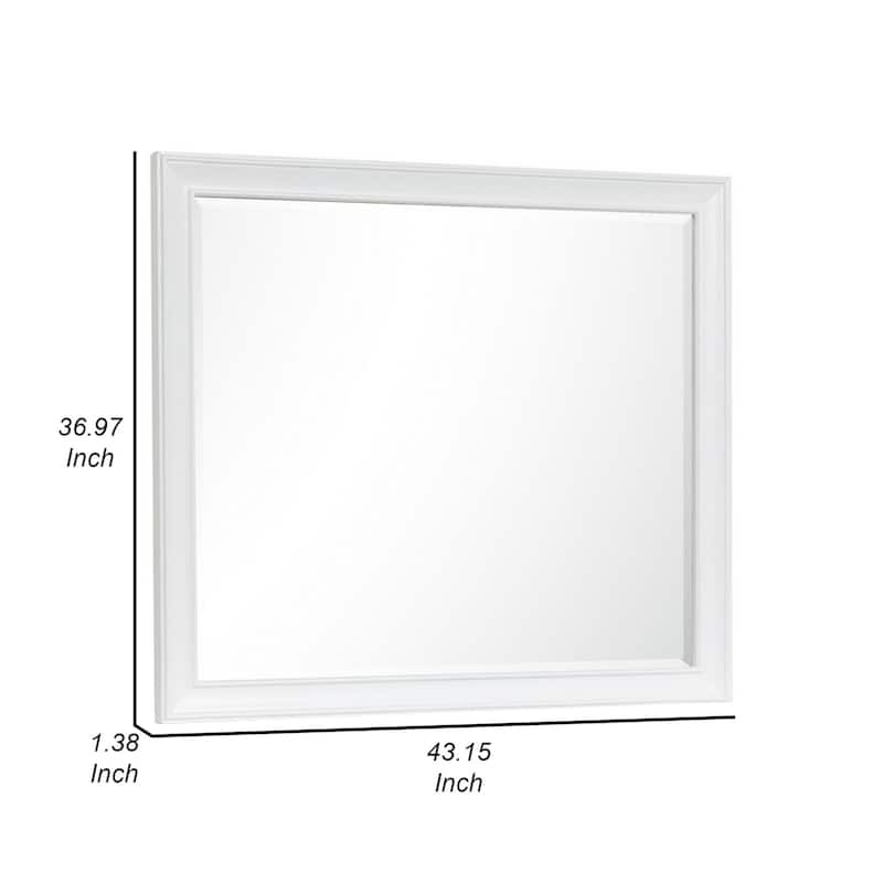 Limi 37 x 43 Dresser Mirror, Modern Wood Frame, White Brushed Finish
