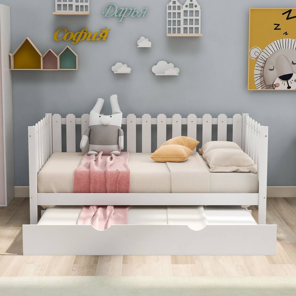 Rustic Style Twin Size Daybed with Trundle, White