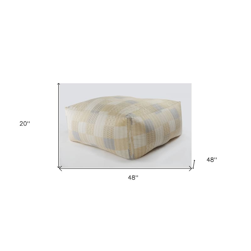 Large 48" Cream Cotton Patchwork Pouf Ottoman Boho Floor Seating Square Footrest Stool