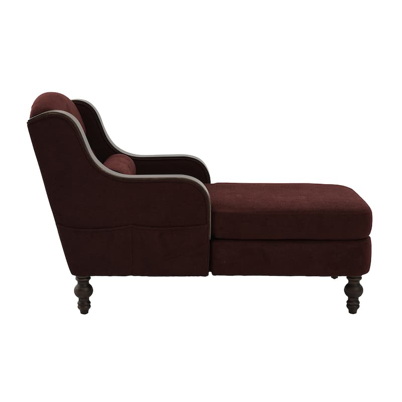 Ergonomic Chaise Lounge Indoor Chenille Single Lazy Sleeper Sofa Bed with Side Pockets, Solid Wood Armrests and Foots