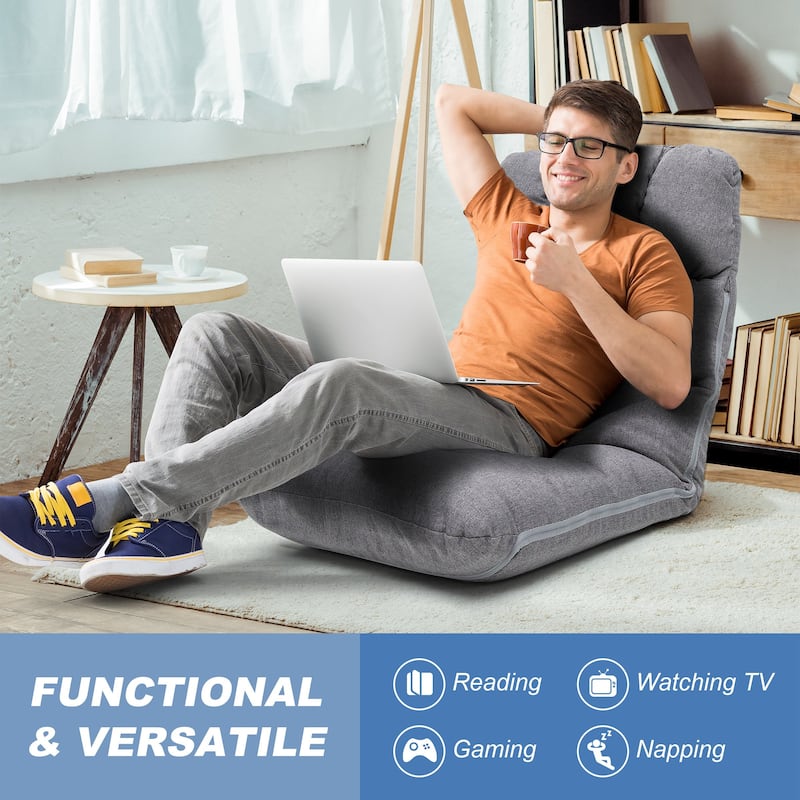 Living Room Accent Chair Adjustable Floor Chair Folding Upholstery Recliner for Meditation or Game