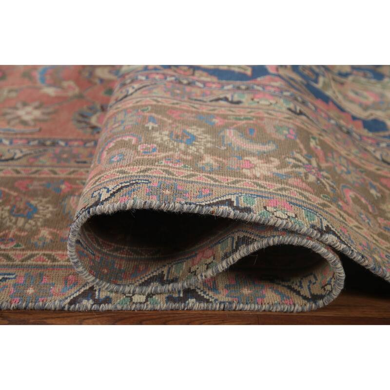 Traditional Mashad Persian Vintage Area Rug Hand-knotted Wool Carpet - 8'10" x 12'7"