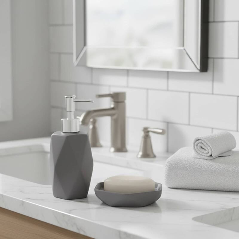 Diamond Bathroom Accessory Set 4-Pieces Gray