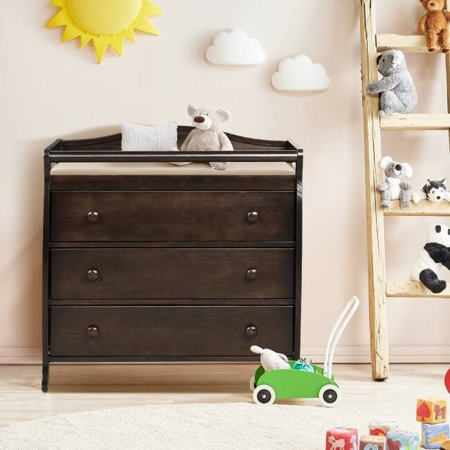Baby Changing Table Infant Diaper with 3 Drawers and Safety Belt-Brown - 35.5" x 23" x 39" (L x W x H)