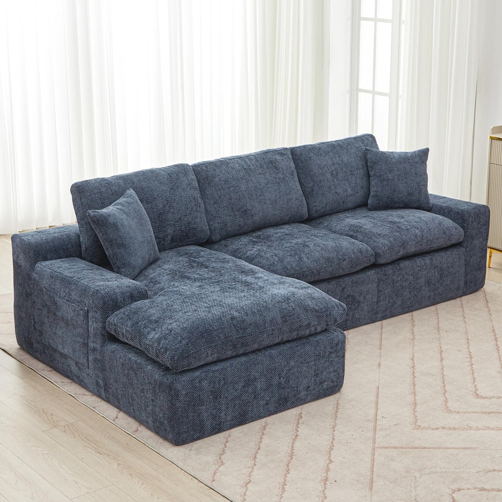 Cloud Sectional Sofa, Chenille Upholstered Sofa Couch with Double-Layer Cushion and Side Pockets, Full-compressed Sofa