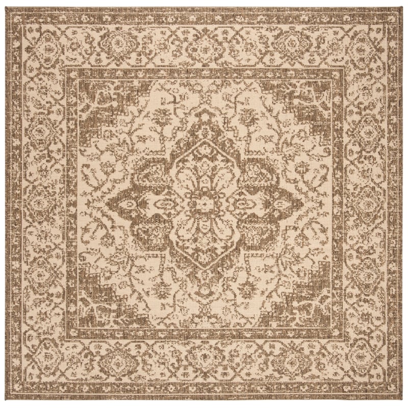 SAFAVIEH Linden Louann Indoor/ Outdoor Waterproof Patio Backyard Rug - 4' Square - Cream/Beige