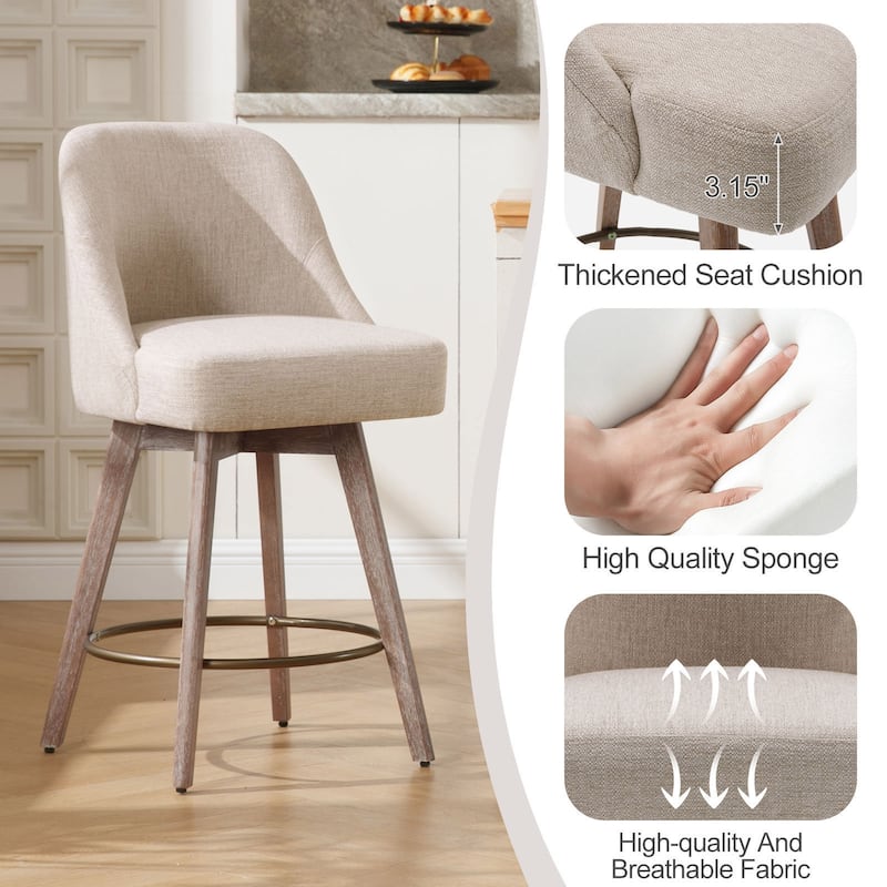 26" Counter Height Swivel Bar Stool, Upholstered Counter Stools - 39.37" (H) x 22.44" (D) x 21.65" (W)