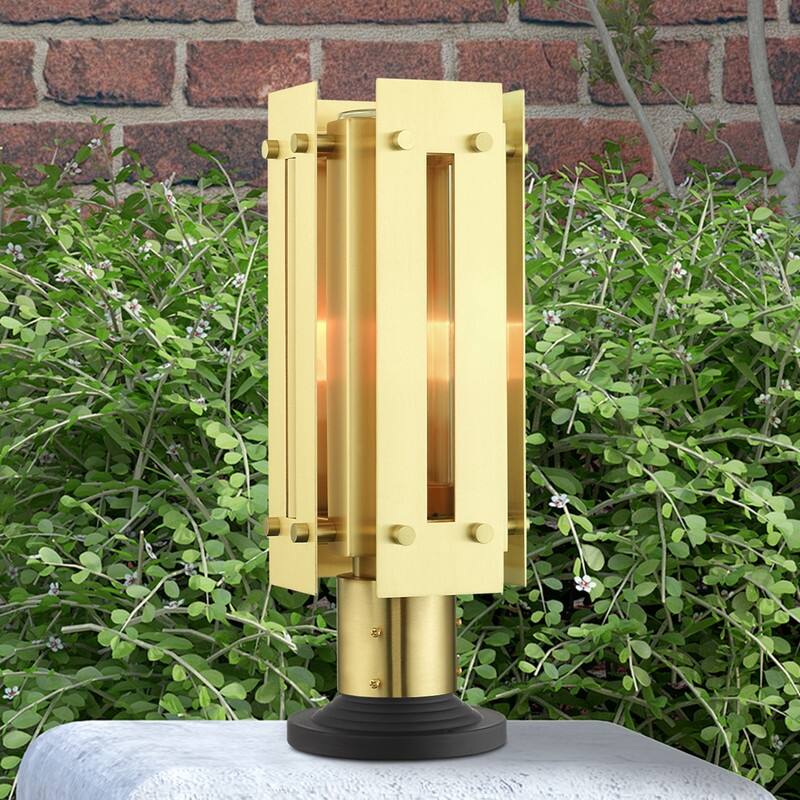 Livex Lighting 1-light Satin Brass Outdoor Post Top Lantern, 21774-12 - 6.625" Sq. x 16" H