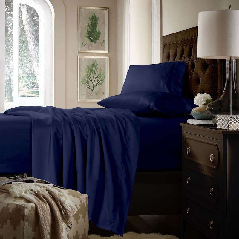 750 Thread Count Cotton Sateen Pillowcases (Set of 2) - Standard - Navy / Blue