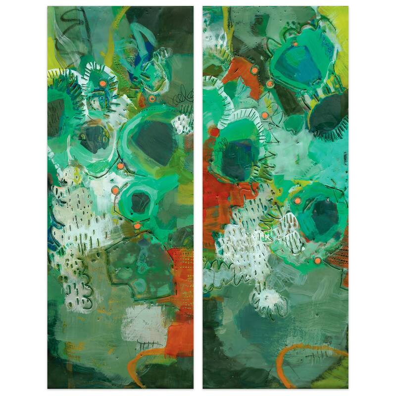 "Lolly I & II" Abstract Wall Art Printed on Frameless Free Floating Tempered Glass Panel - Green