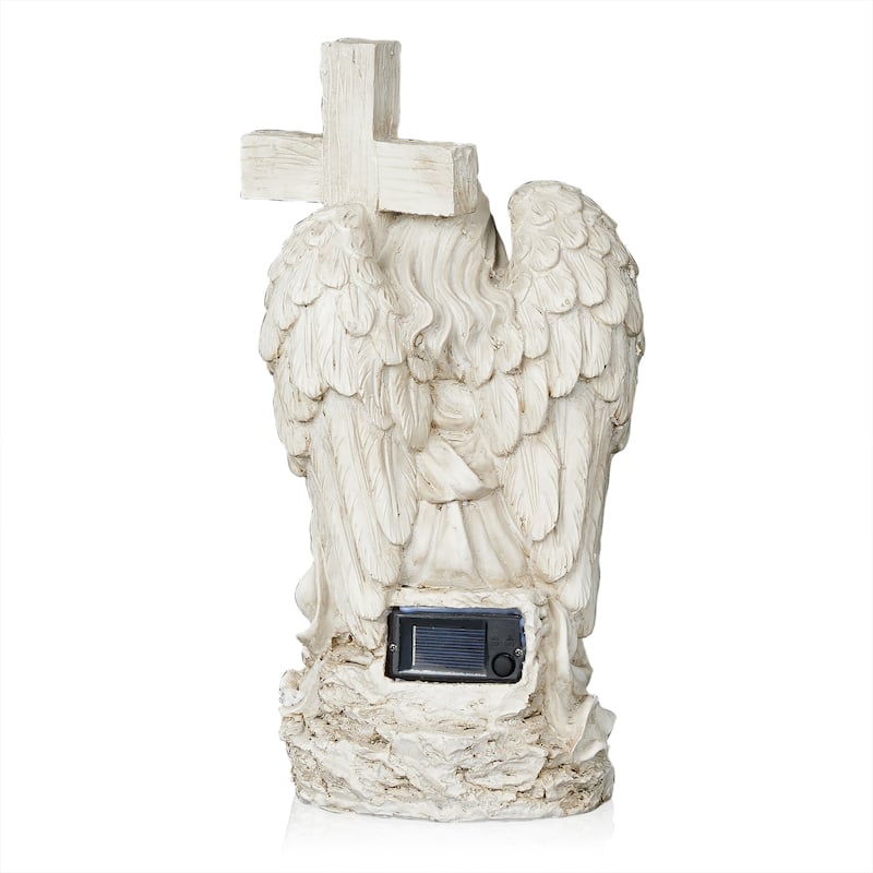 Solar Angel Holding Cross Statue with LED Lights