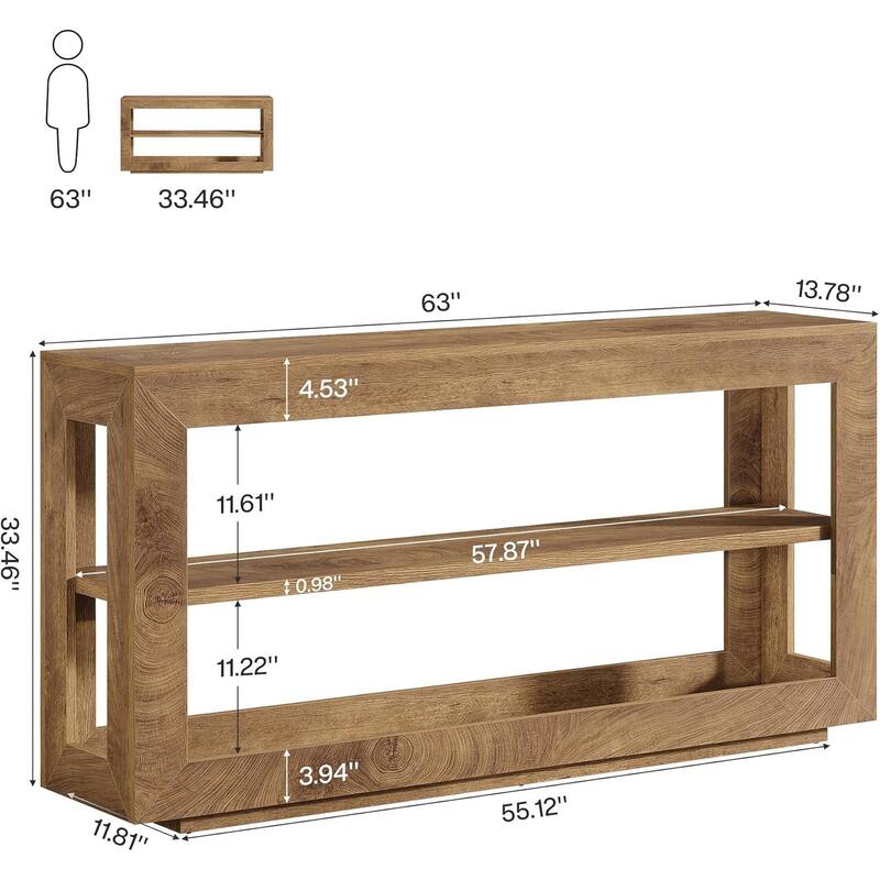 63" Farmhouse Wood Console Entryway Hallway Table with 3 Storage Shelf - 63" W x 13.8" D x 33.5" H