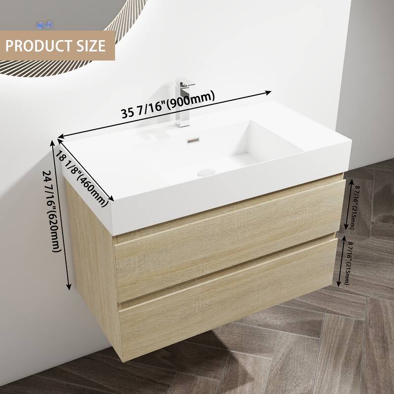 24/30/36 Single Sink Wall-Mounted Bathroom Vanity with Integrated Thick Edge Resin Sink