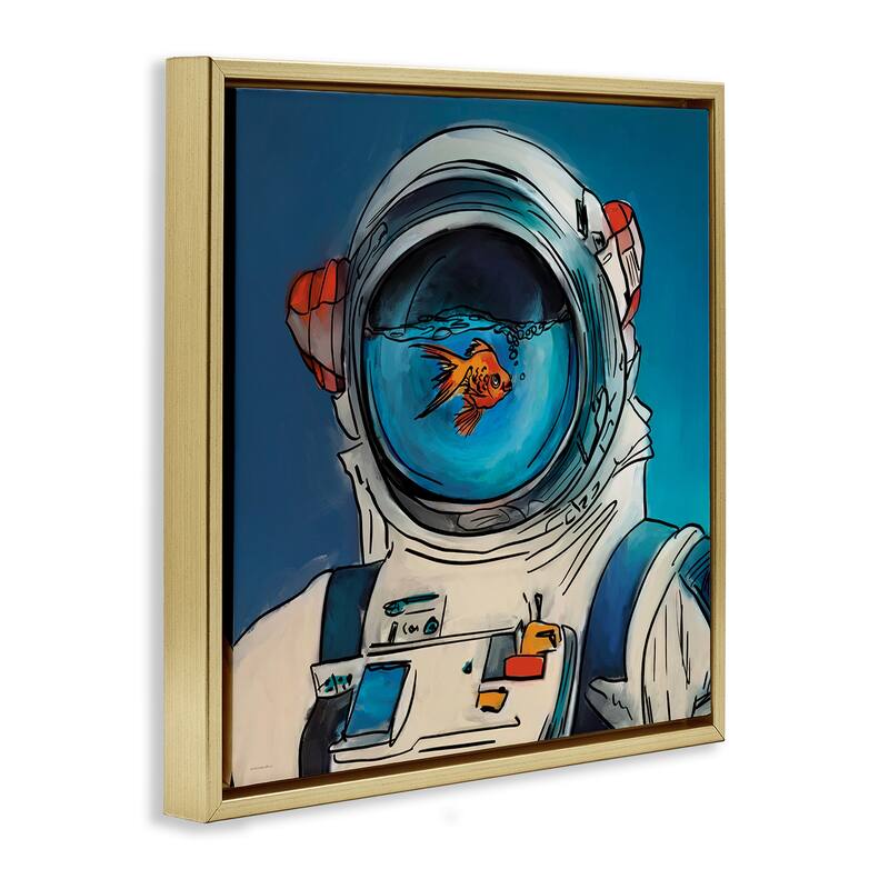 Stupell Goldfish Astronaut Suit Framed Floater Canvas Wall Art Design By Kamdon Kreations