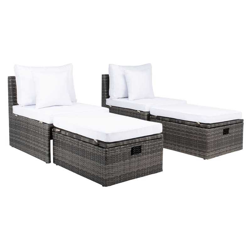 SAFAVIEH Outdoor Algrid Settee with Storage Ottomans (Set of 2) - 29Wx23Dx25H