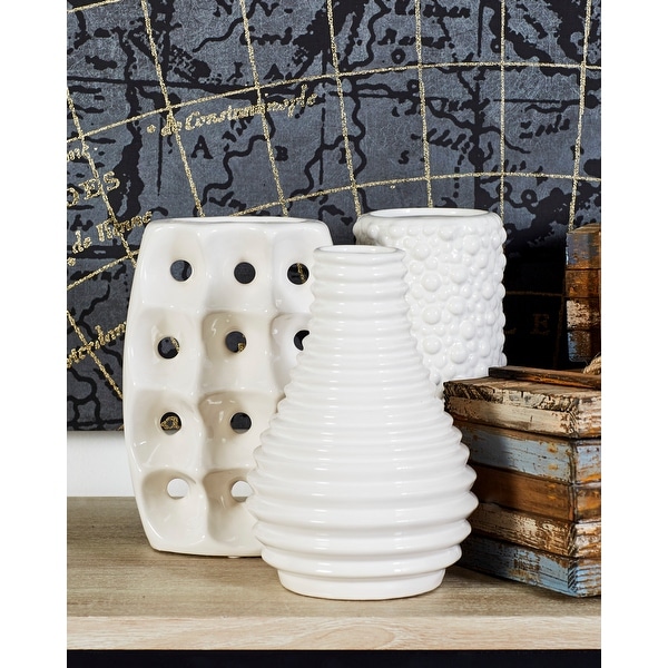 Modern Ceramic Vases with Knotted and Ridged Finishes Set of 3. Opens flyout.