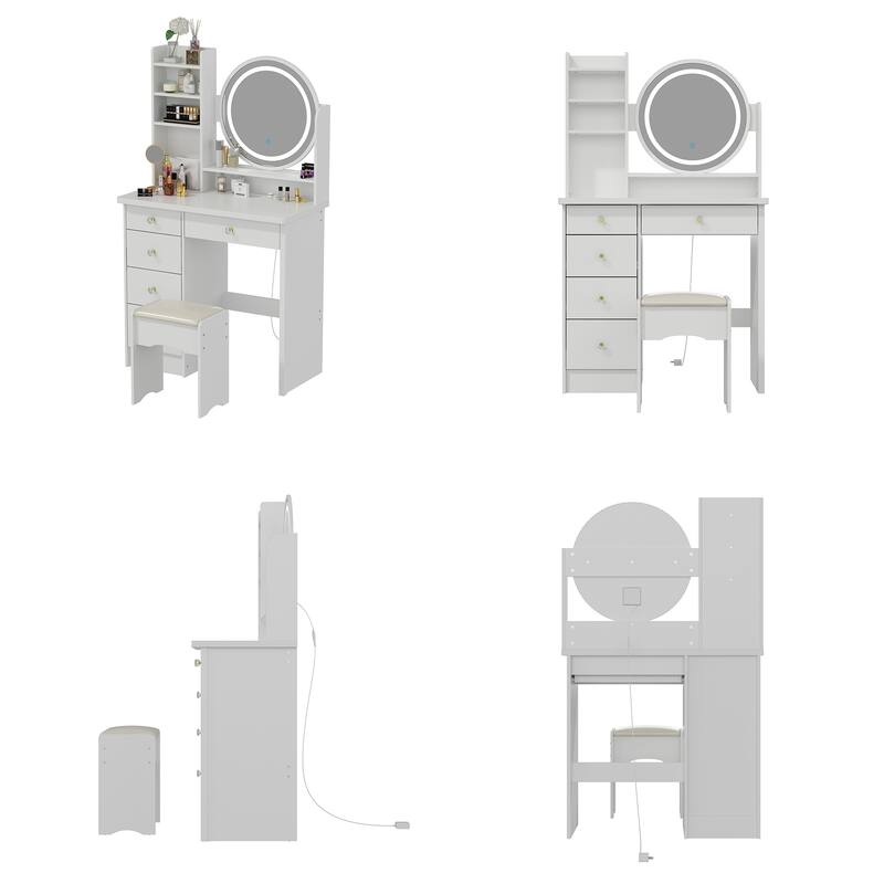 31.5'' W Makeup Vanity Set with Stool and Mirror LED Light Dressr
