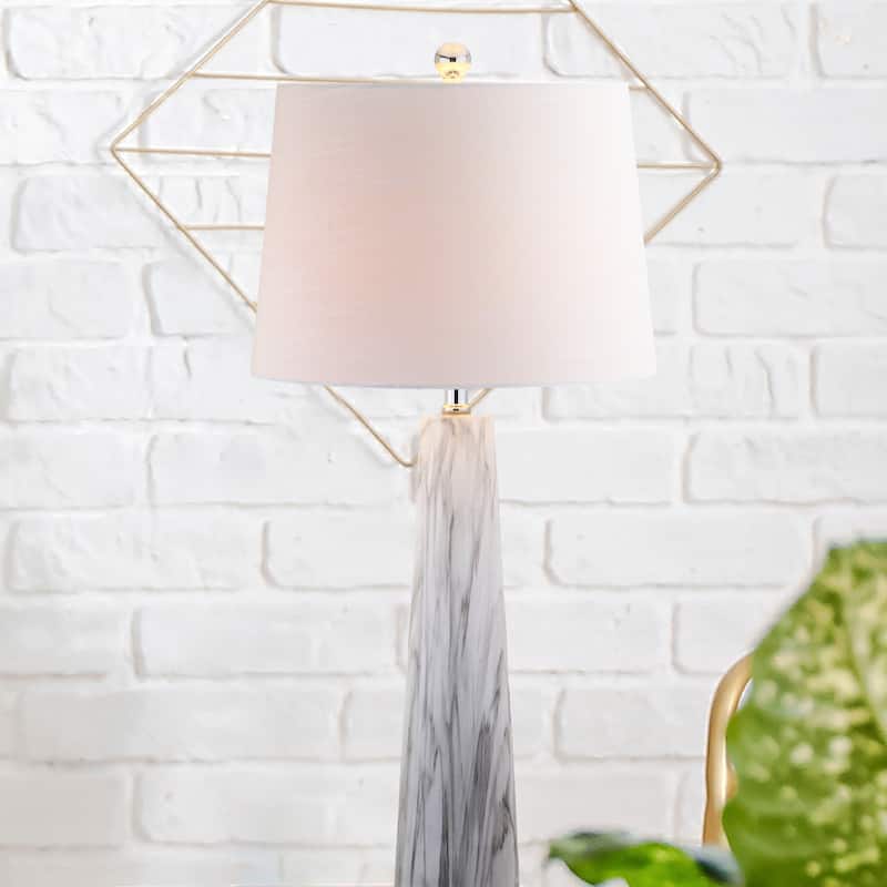 Belle 29" Resin LED Table Lamp, White/Black Faux Marble by JONATHAN Y