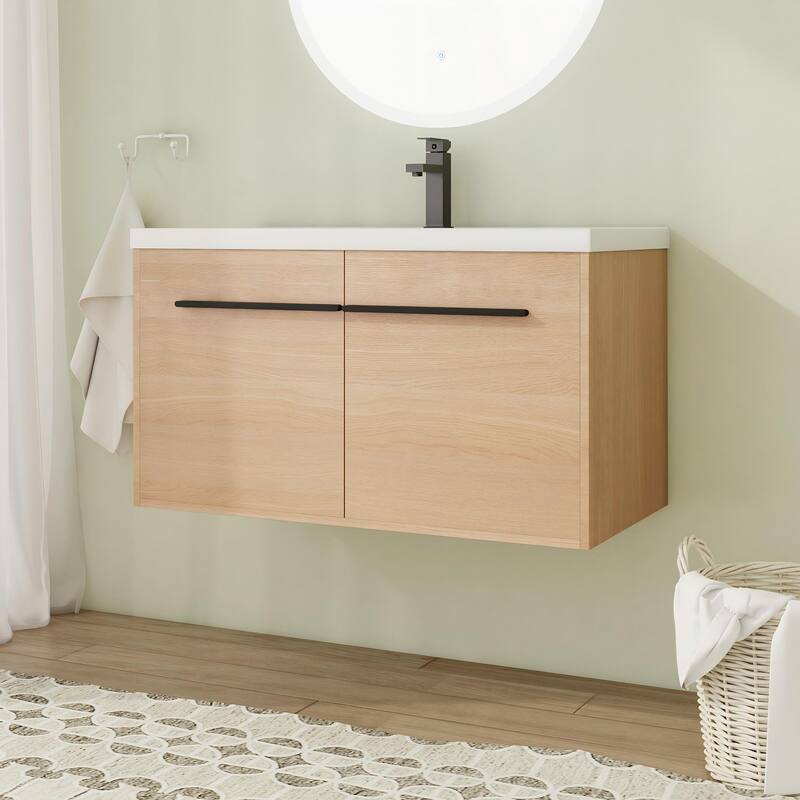 24"/30"/36" Floating Bathroom Vanity with Sink, Wall Mounted Bathroom Vanity with Soft Close Doors