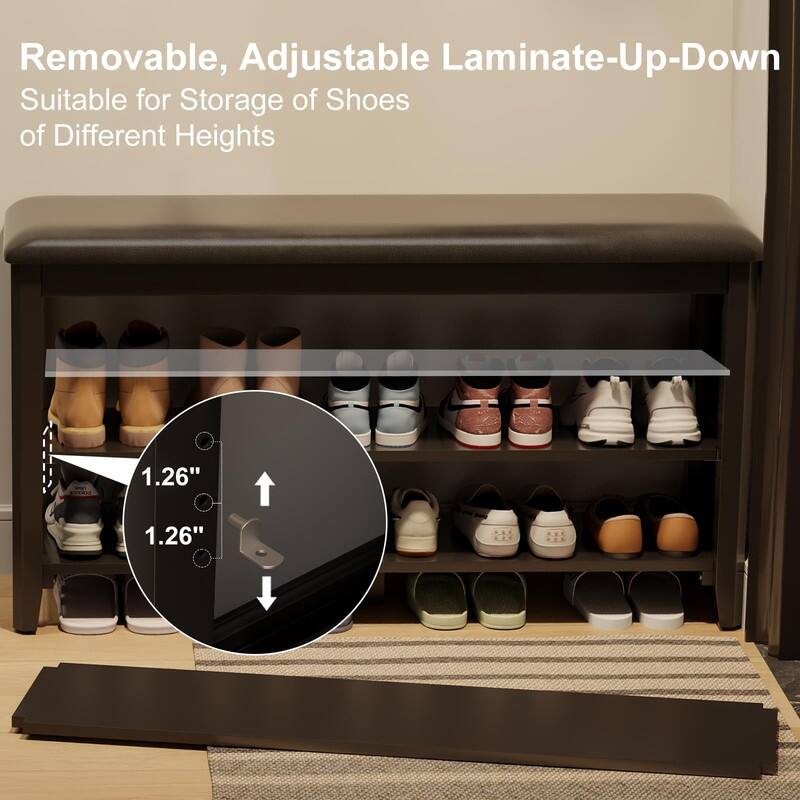 3 Tiers Shoe Storage Bench - 11.81"D x 39.4"W x 20.47"H