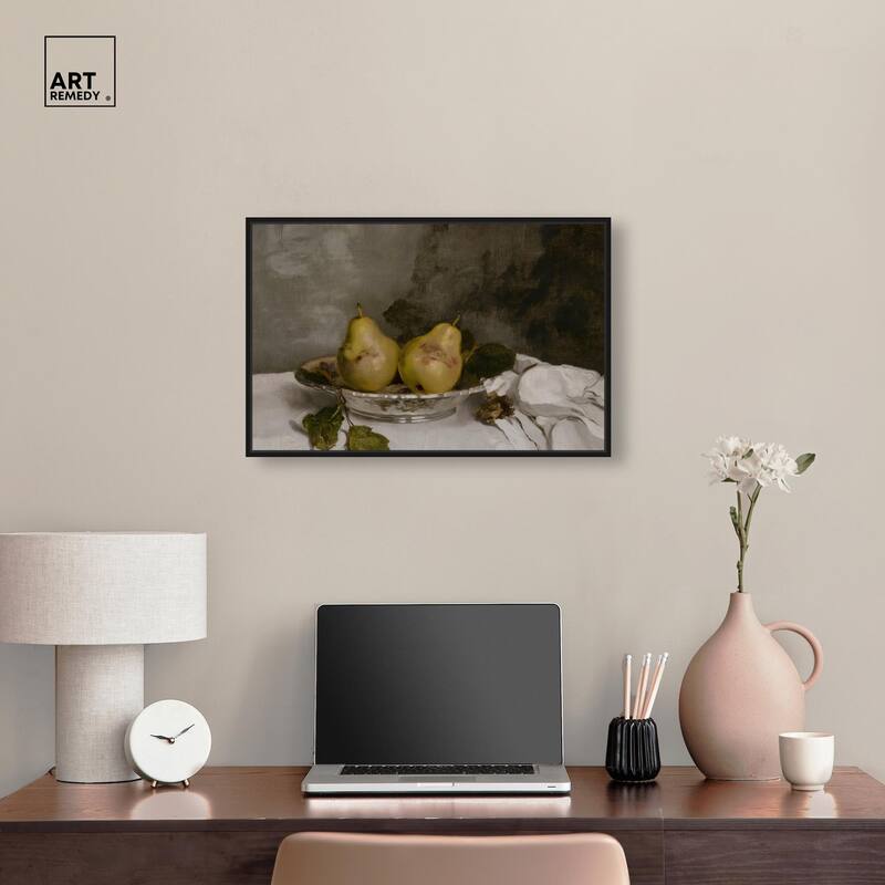 Two Pears in a Silver Bowl Canvas by Art Remedy