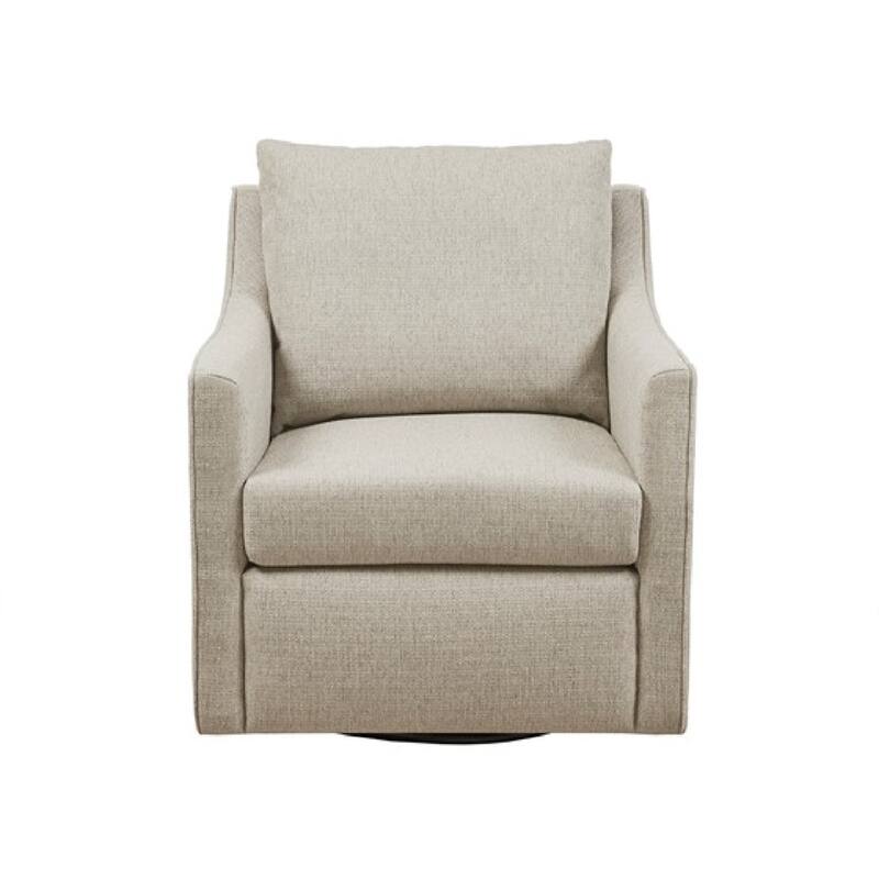 Roomfitters 360 Degree Swivel Accent Armchair, Martha Stewart Bedford Collection Upholstered Seating with Sloped Arms, Natural
