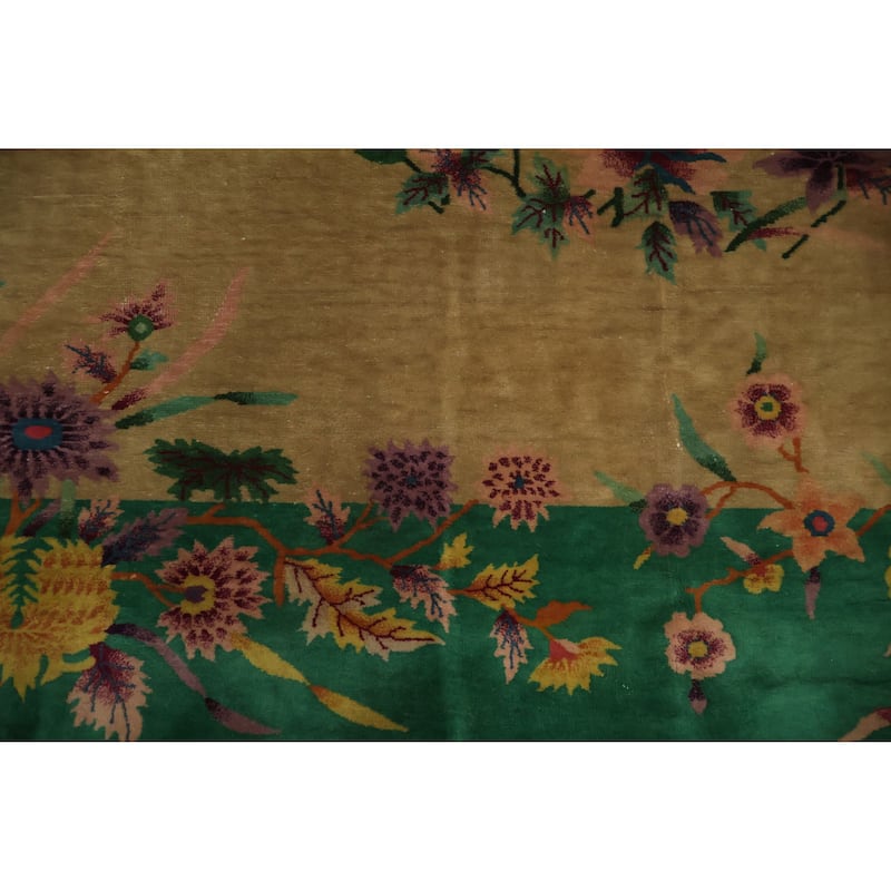 Hand Knotted Oriental 100% Wool Carpet Traditional Floral Brown Art Deco Area Rug - 11' 6'' X 8' 11''