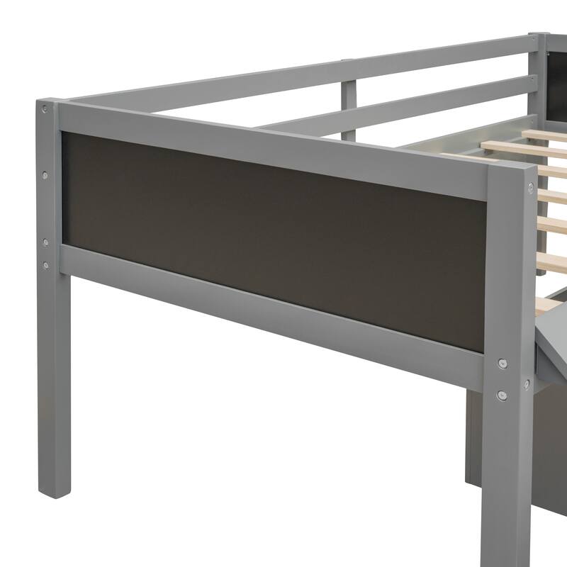Loft Bed Wood Bed with Two Storage Boxes - Gray