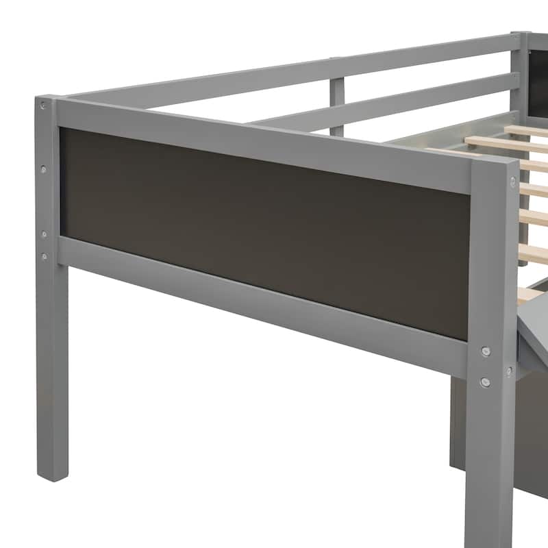 Wooden Twin Loft Bed with Slide, Chalkboards, and Storage - Functional Kids' Bed