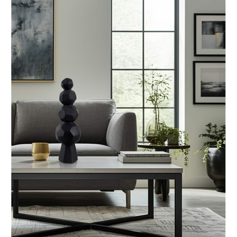 Pottery and Paper Mache Modern Geometric Sculpture with Stacked Design