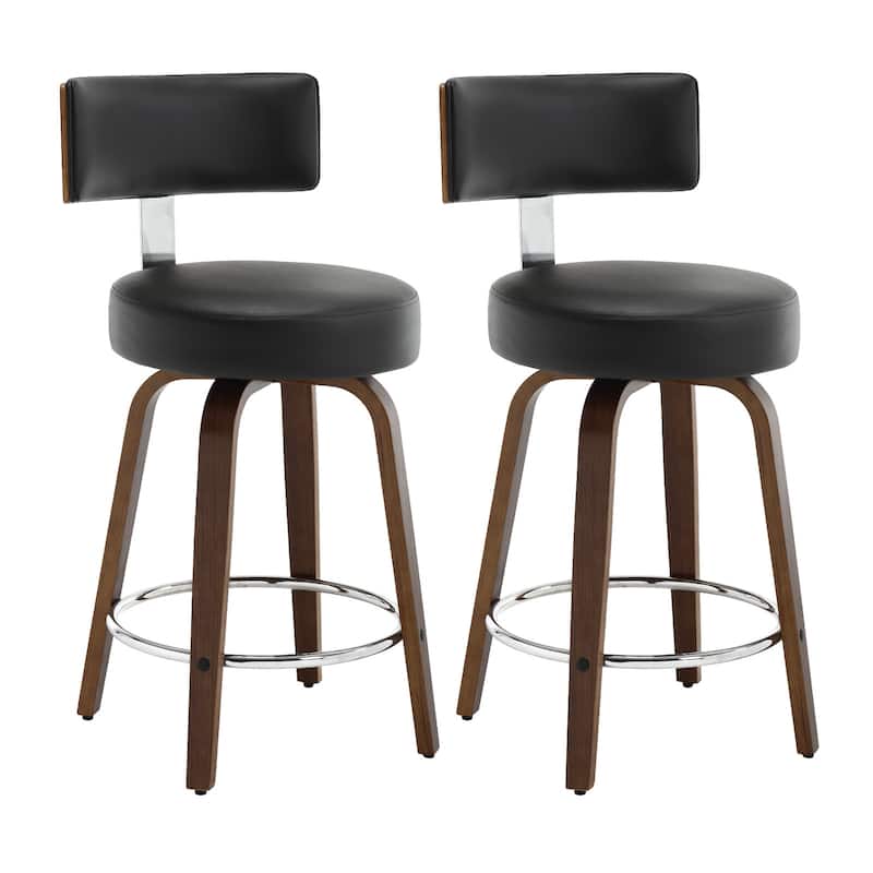 Faux Leather Upholstered Swivel Counter/ Bar Stools Set of 1/2/4 - Set of 2 - Black - Counter Height