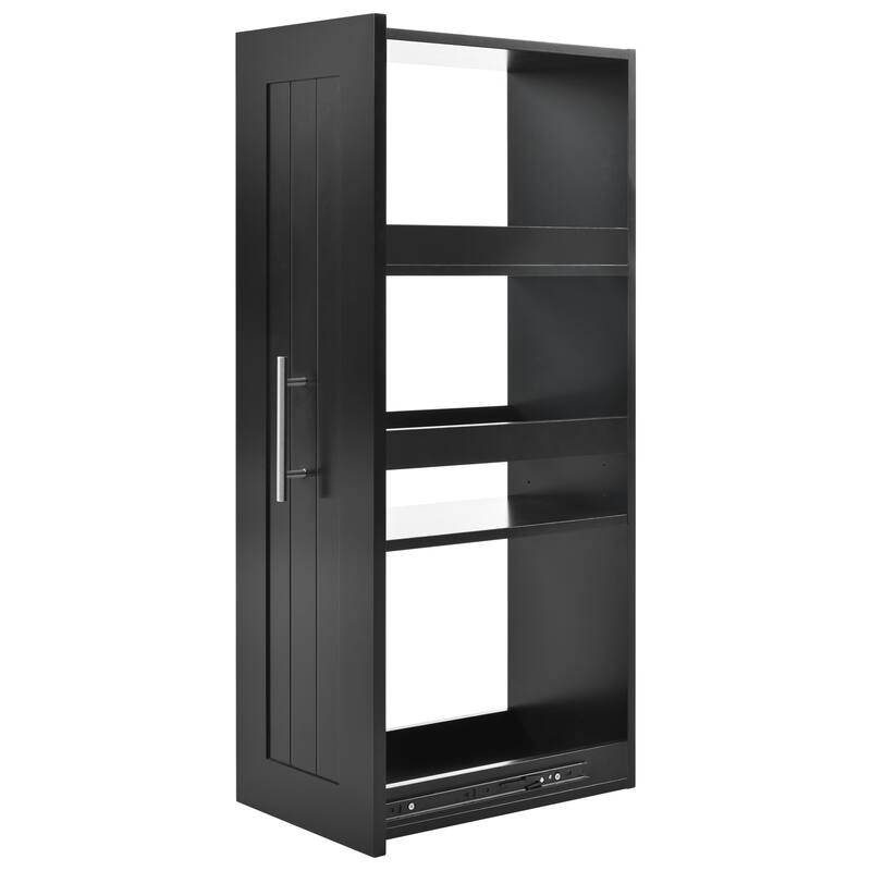 Rubber Wood Top Rolling Kitchen Cart with Barn Door Storage and Towel Rack Adjustable Shelves - 43.3”L x 17.7”W x 37”H