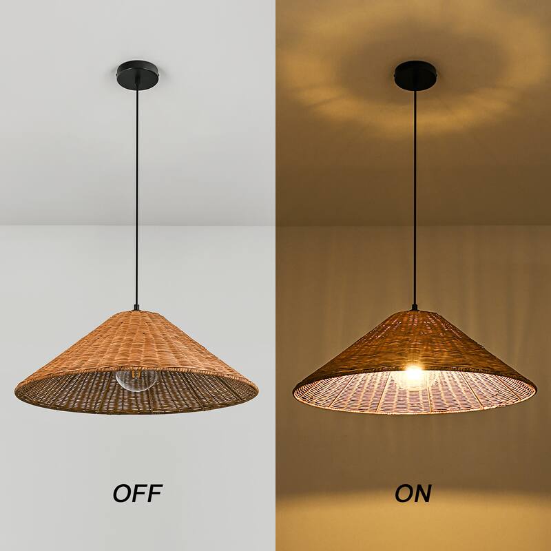 1-Light Farmhouse Straw Hat Hand Woven Chandelier with Natural Rattan Shade