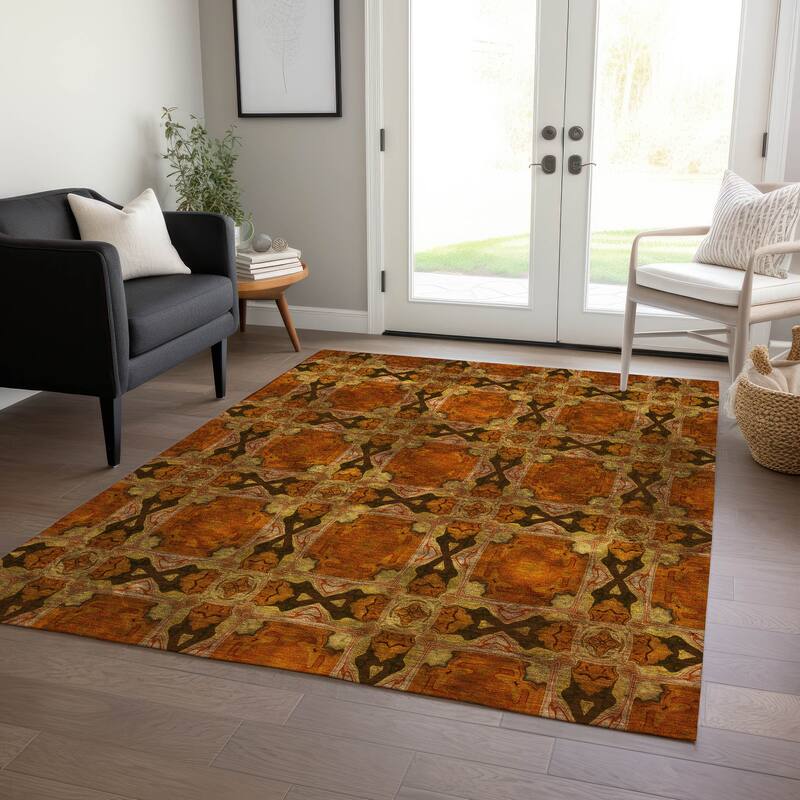 Machine Washable Indoor/ Outdoor Boho Medallions Chantille Rug