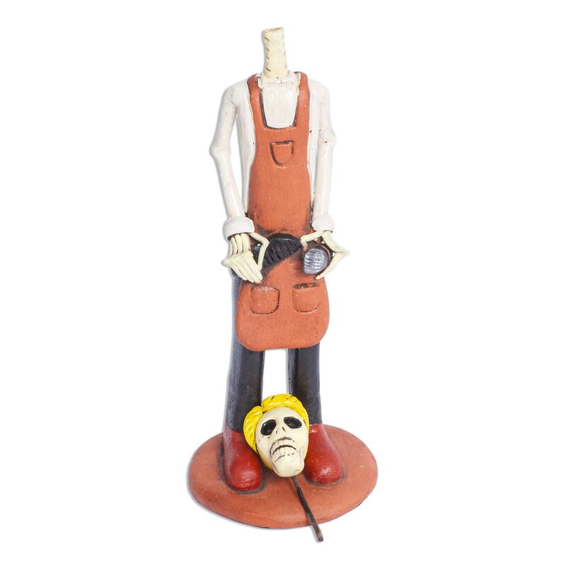 Novica Handmade Barber Catrin Ceramic Sculpture