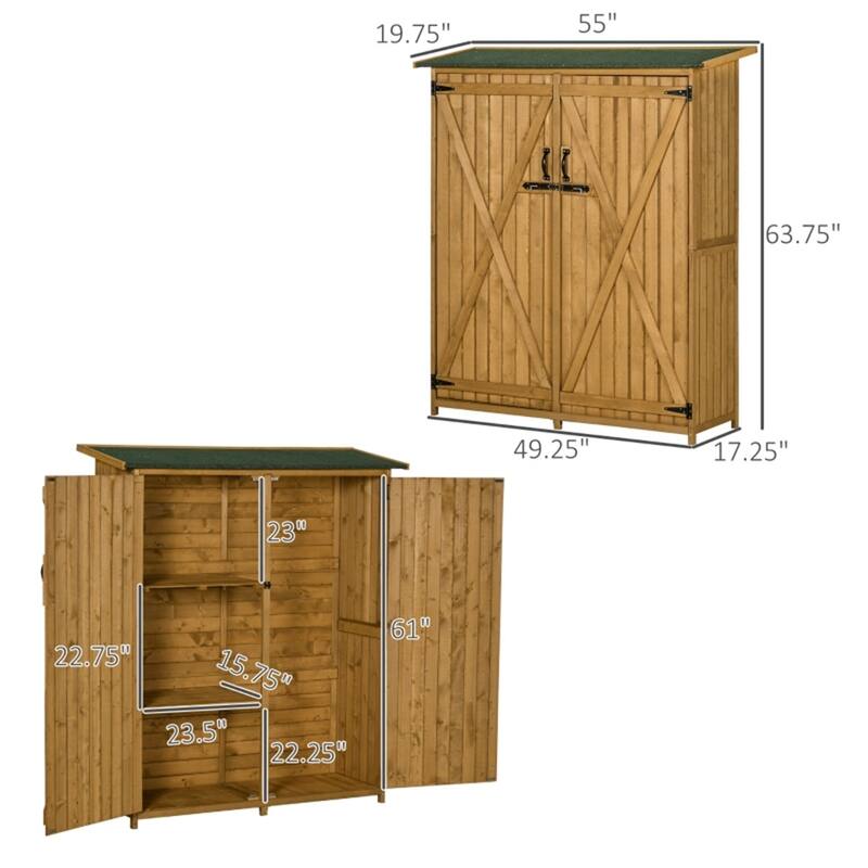 Outdoor Garden Storage Shed with Fir Wood, Double Lock Doors - 55" L x 19.75" D x 63.75" H