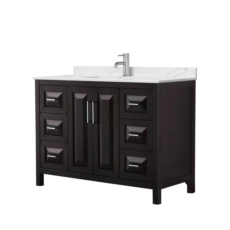 Daria 48-inch Single Vanity, Single Hole Quartz Top - Dark Espresso, Chrome Trim, Giotto Quartz Top