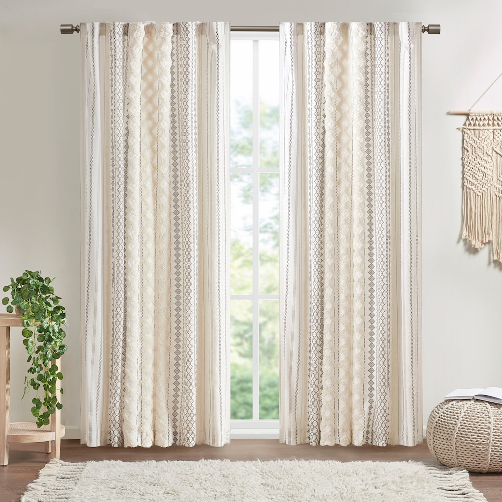 1PC Cotton Printed Curtain Panel with Chenille Stripe and Lining