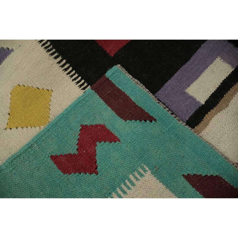 Hand Woven Oriental 100% Wool Carpet Southwestern Tribal Black Kilim Area Rug - 11' 10'' X 8' 11''