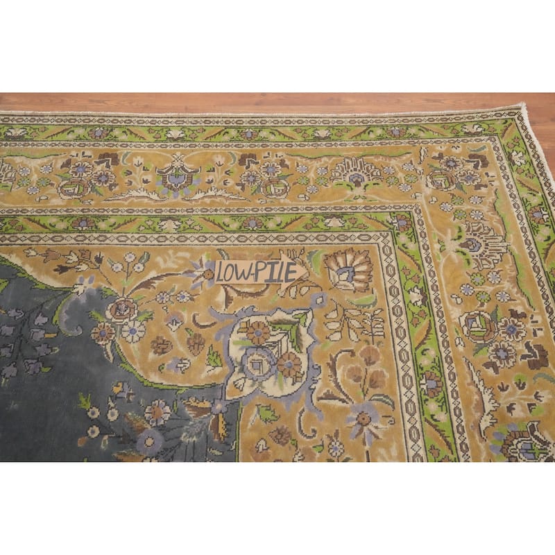 Hand Knotted Oriental 100% Wool Carpet Traditional Floral Greys & Charcoal Tabriz Area Rug - 12' 8'' X 9' 4''
